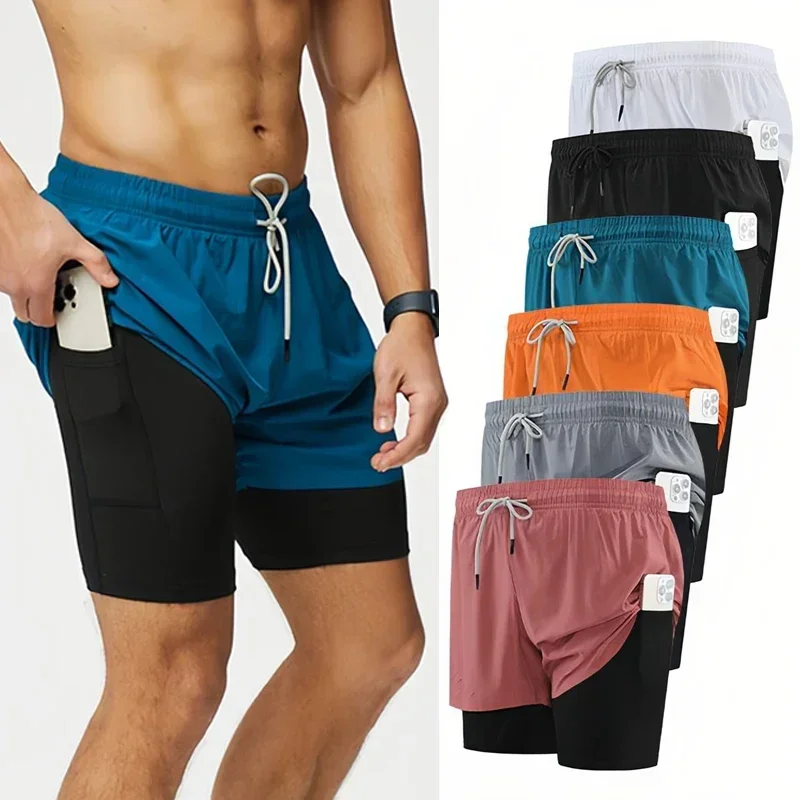 Men Running Shorts 2 in 1 Double-deck Sport Shorts Sportswear Gym Fitness Short Pants Training Jogging Bottom Men's Clothing