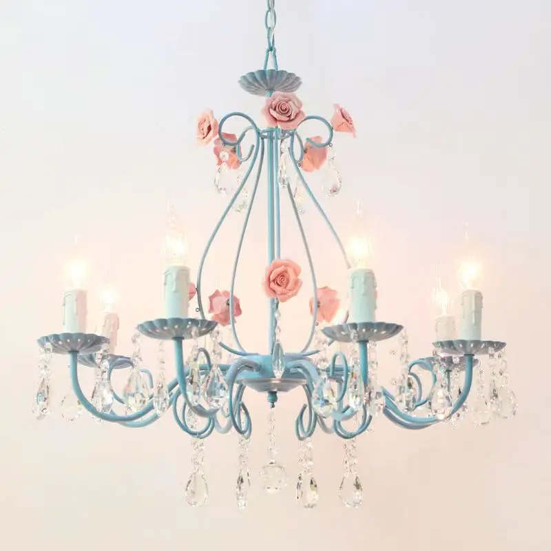 

Pastoral pink girl bedroom crystal lamp European children's princess room romantic Nordic living room dining room light