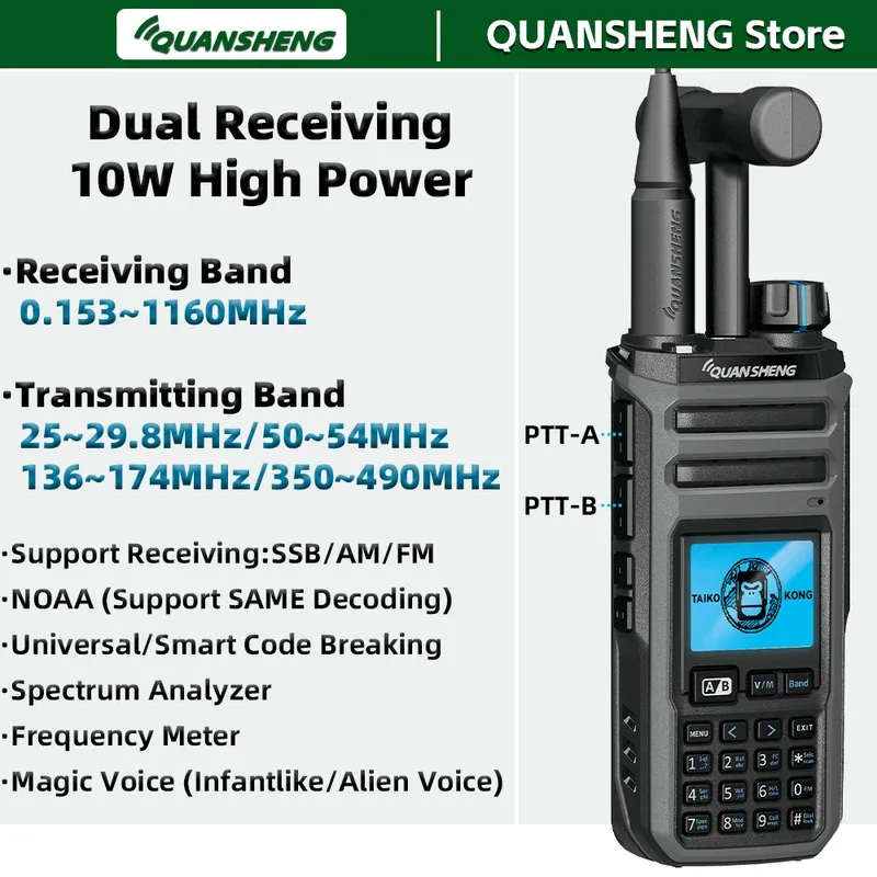 

Quansheng TK11 5 Walkie Talkie Two Way Radio Portable Long Range 10W Transceiver Ham Amateur CB Shortwave Receiver AM FM NOAA