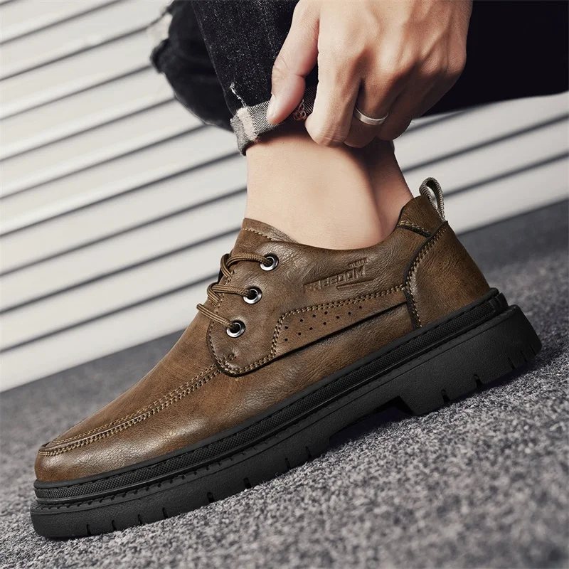 Handmade Genuine Leather Shoes Autumn Winter Vintage Style Casual Men Shoes Lace-Up Ankle Hiking Shoes Shoes for Men Men Boots