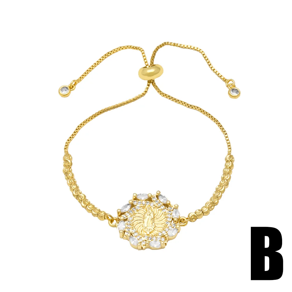 سوار مطلي بالذهب للنساء ، أساور ماري العذراء ، قلب كريستال زركونيا ، سوار غوادالوبي ، مجوهرات تميمة ، Brtf28