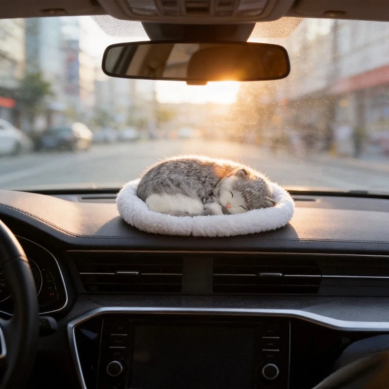 

Handmade Car Dashboard Ornaments Decor Cute Simulation Real Wool Sleeping Cats Toy Auto Decoration Interior Accessories