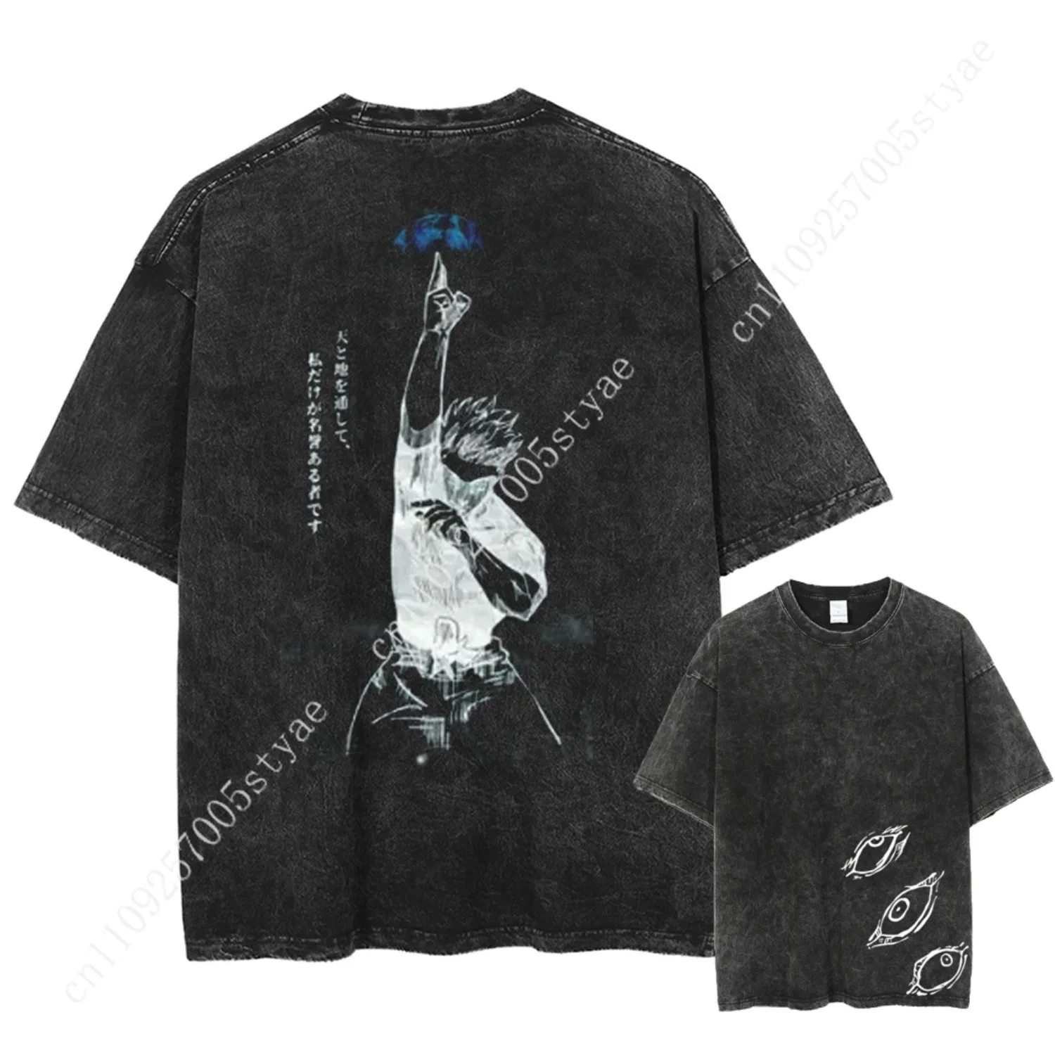 2027 Gojo Satoru Anime Bedrucktes T-Shirt für Herren und Damen, gewaschenes T-Shirt, hochwertiges Vintage-Baumwoll-T-Shirt, Oberteile