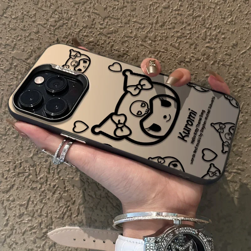 Lovely Sanrio Kuromi Trend Case For iPhone 15 14 13 12 11 Pro Max XS X XR 8 7 Plus SE 2020 Plated Silver Shockproof Cover