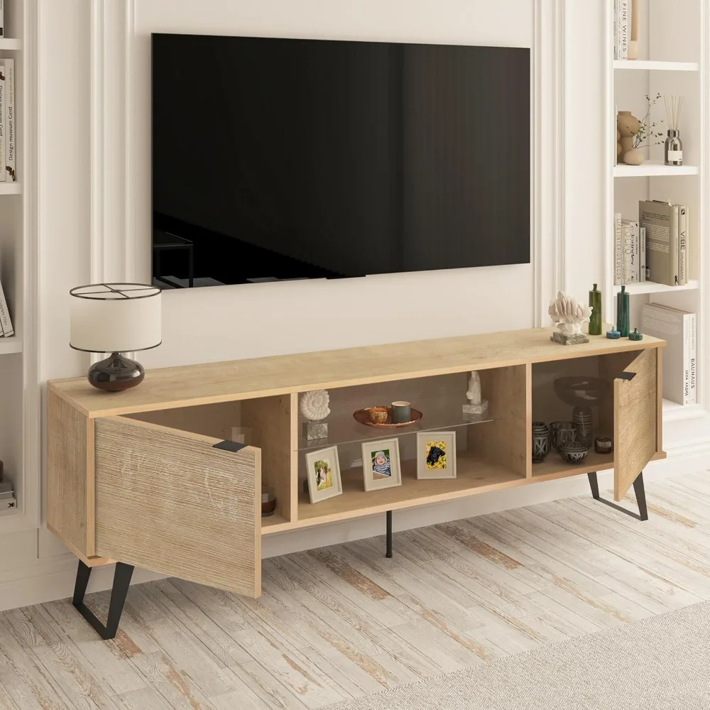 حامل تلفزيون حديث لمنتصف القرن مقاس 75 بوصة، مركز ترفيه المزرعة مع مساحة تخزين | خزانة تلفزيون لأجهزة التلفاز مقاس 75 بوصة #3