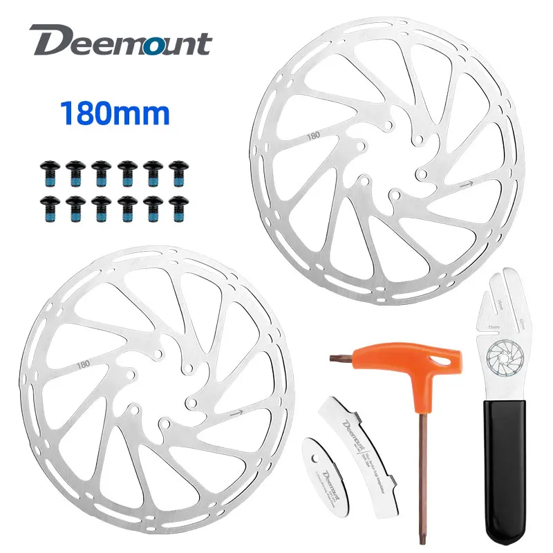 Deemount 2 Stück 180 mm Fahrrad-Scheibenbremsscheiben Diagonal C/C44 mm T25 Gewindesperrschrauben mit Befestigungsschlüssel Stimmschlüssel Abstandshalter Werkzeug