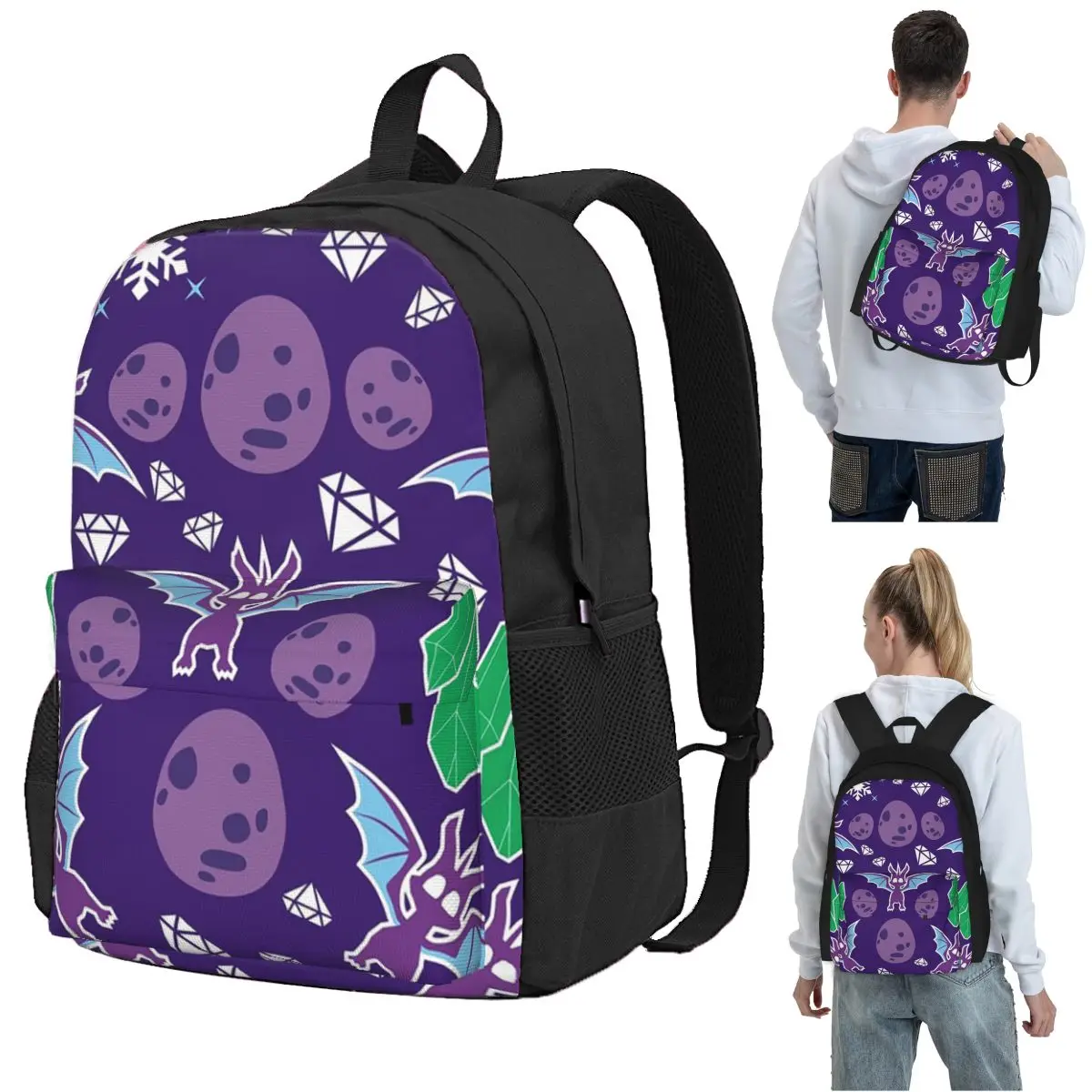 Ice Spyro Pattern Backpack Student BookBag Children School Bag Laptop Shoulder Bags for Men Women