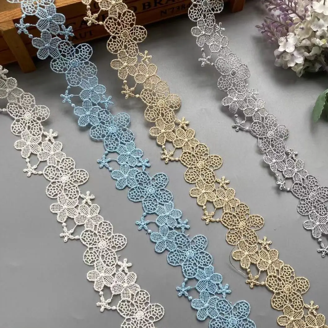 2 Yard Blue Vintage Flower Tassel Lace Embroidered Lace Trim Ribbon Applique Handmade DIY Sewing Supplies Craft Decoration