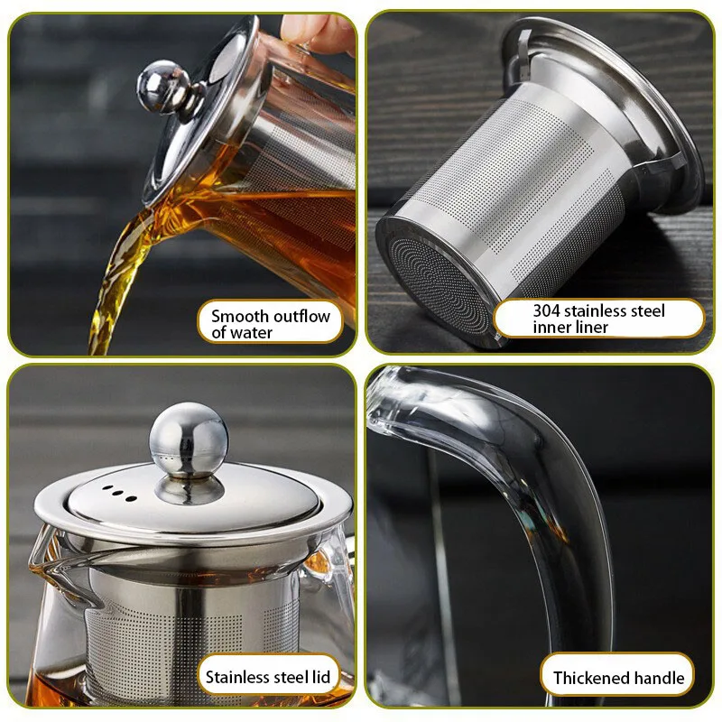 FOME Borosilicate Glass Tea Kettle With Removable Stainless Steel Infuser Teapot Blooming And Loose Leaf Tea Maker view 6