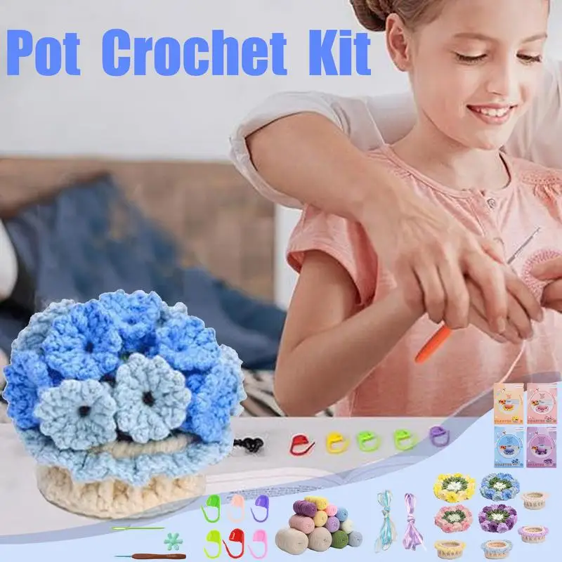 Crochet Flower Coasters Kit Flower Pot Shape Coasters Crochet Starter Kit Complete Knitting Crochet Supplies With Step-by-Step