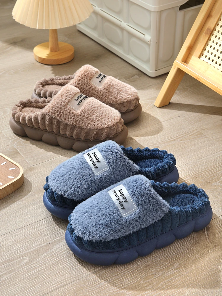 Home Cotton Slippers Men's Winter Plus size Home Thick Bottom Non-Slip Warm Winter Fleece Slippers Men's Indoor