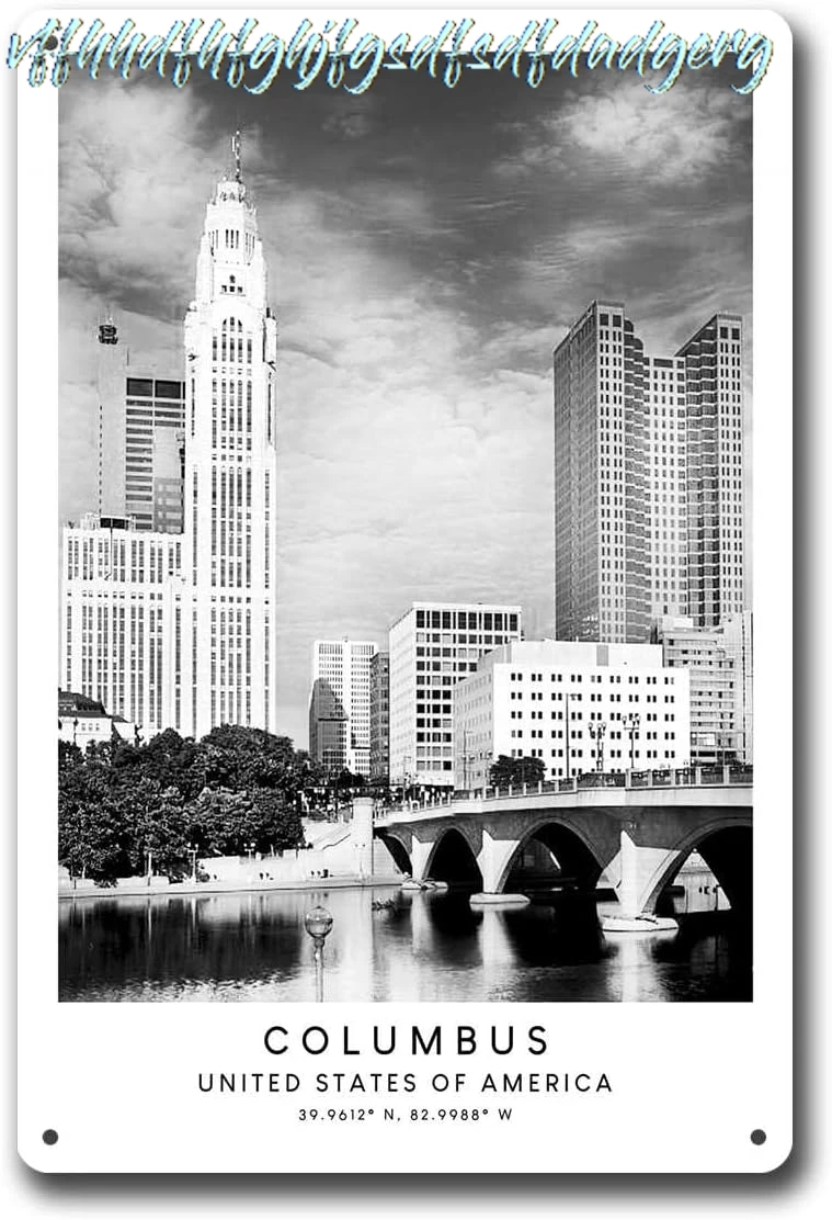 علامات القصدير المعدنية كولومبوس السفر جدار الفن أبيض وأسود كولومبوس أوهايو ديكور المنزل كولومبوس معدن القصدير علامات 8x12 بوصة تين تسجيل