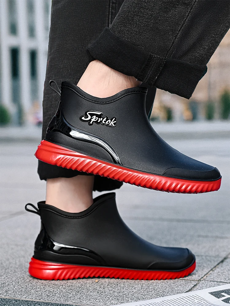 Men's Low-Top Lightweight Work Boots Waterproof Non-Slip Kitchen Fishing Water Shoes Fleece-Lined Outdoor Delivery Rider Boots