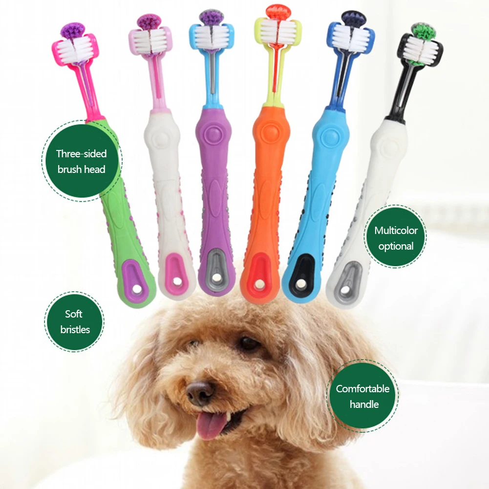 

Pet Toothbrush Three-Head Multi-angle Toothbrush Three Sided Cleaning Dog Cat Brush Bad Breath Teeth Care Tool Pet Supplies