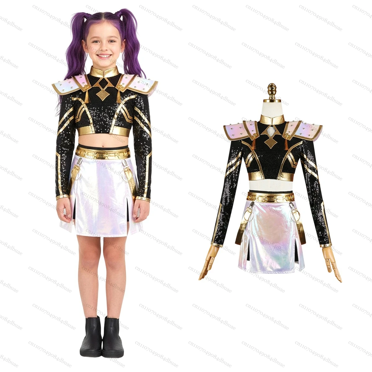 

Комплект костюма демона K-POP на Хэллоуин — вышитое пальто, топ и шорты для танцевальной сцены поп-певца