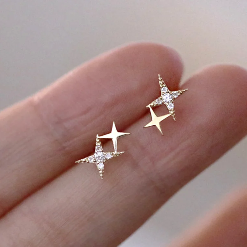 New Fashion Silver Color Stud Earrings Women Gift Banquet Asymmetry Cross Star Earring Girls Jewelry Vintage Accessories Gifts