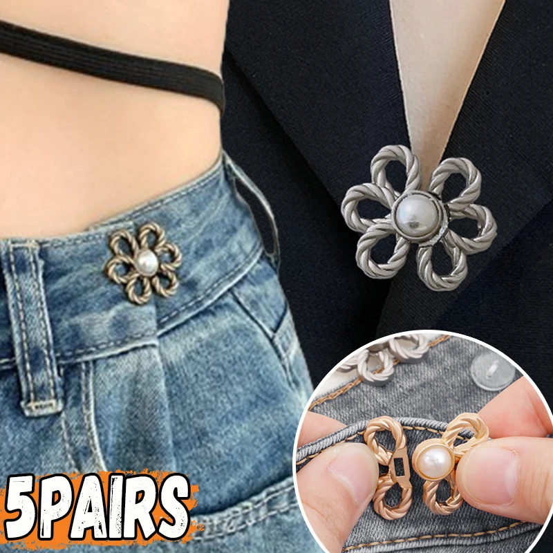 1/5PAIRS Women's Brooch Set Tighten Waist Button for Women Pants Jeans Adjustable Waist Clip Metal Pins Clothing Accessories