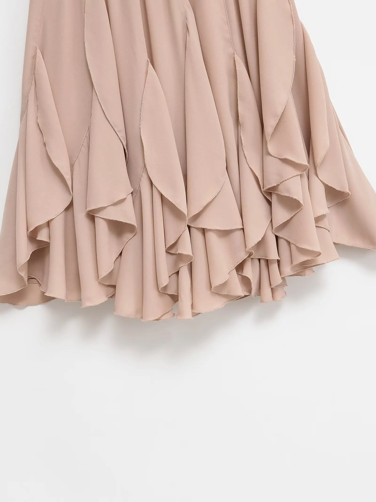 تنورة نسائية أنيقة موديل 2025 غير رسمية عالية الجودة بطول الركبة ذات طبقات وردية تنورة ميدي مرنة على شكل حرف a أنيقة على شكل حرف a وكشكشة متدرجة #4