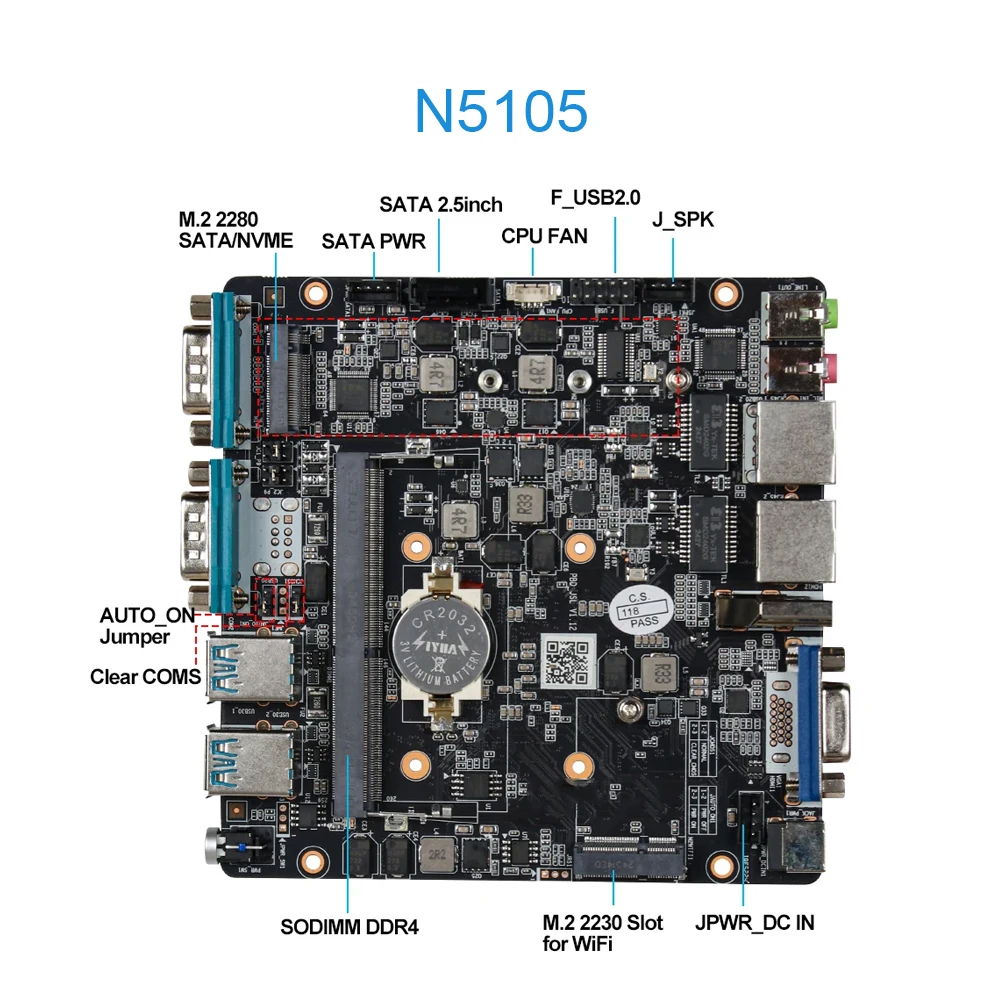 Mini PC sin ventilador Intel Celeron J4125 J6412 2x Gigabit Ethernet 2x COM RS232 RS485 6x USB compatible con WiFi 4G LTE Windows 10 Linux