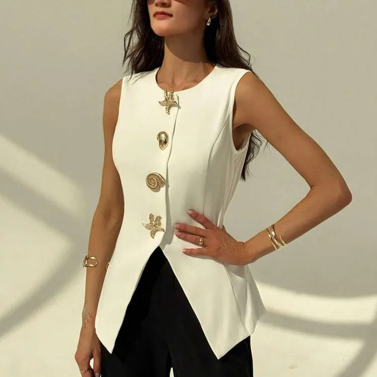 

Женский жилет Ele с v-образным вырезом, топ для похудения, дизайн талии, универсальный свободный крой, модная китайская одежда, летний сезон