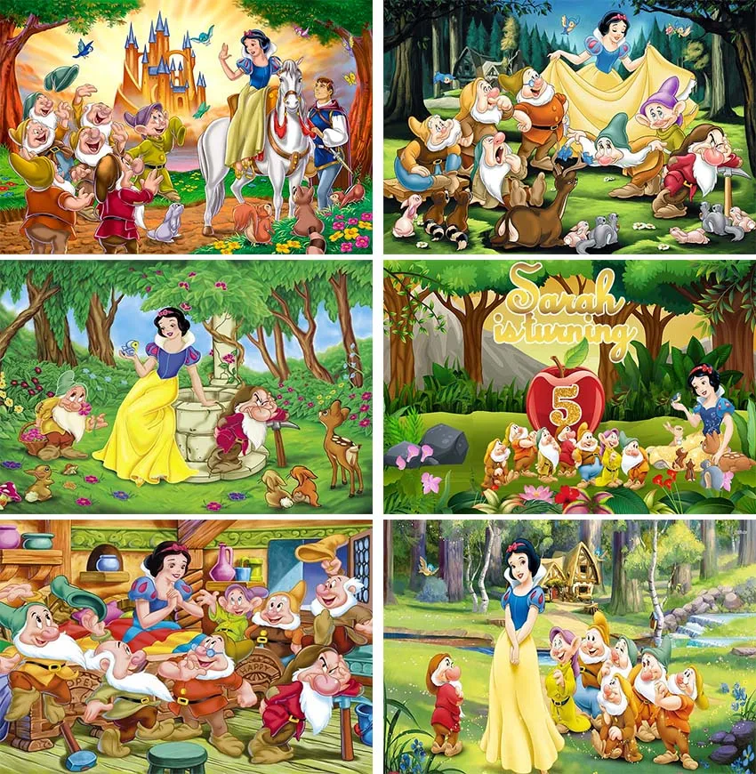 Princess Backdrop Snow White and The Seven Dwarfs Baby Shower Birthday Party Photography Background for Photo Studio Banner