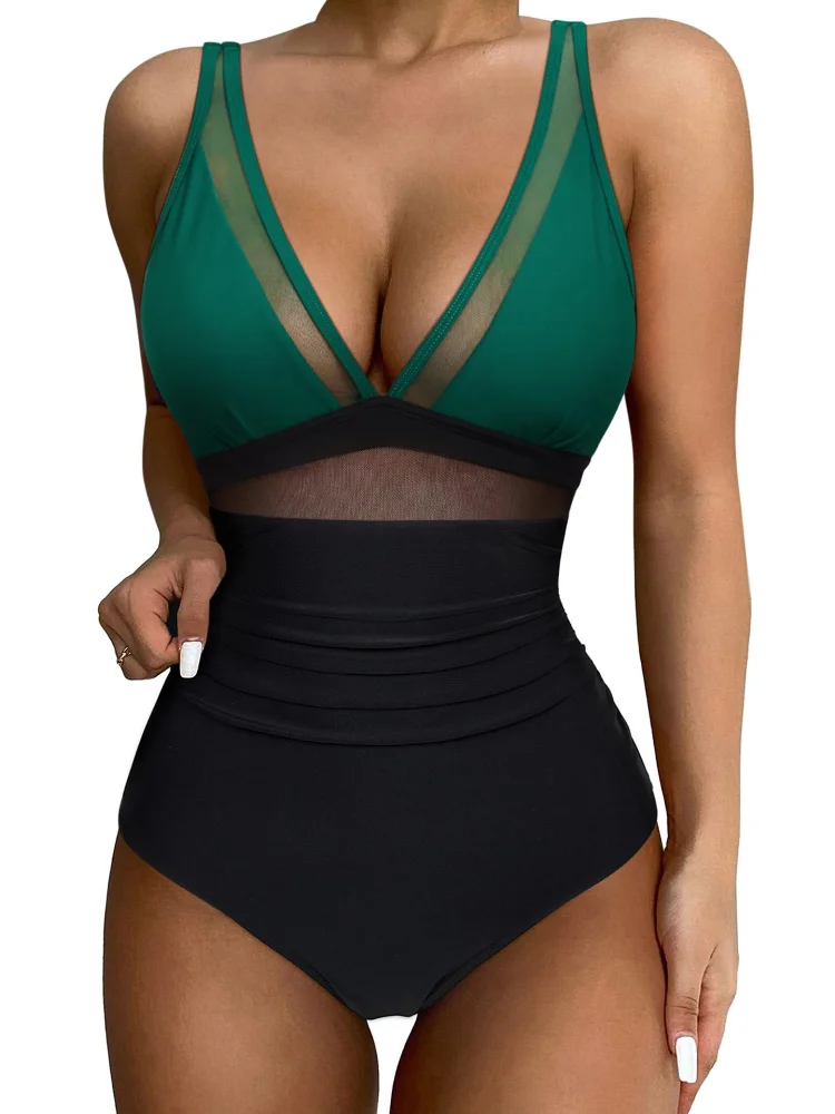 2026 Sexy One Piece Swimsuit Women Mesh Strappy Plunge Swimwear Tummy Control Bathing Suits Beach Wear Monokini Swimming Suit