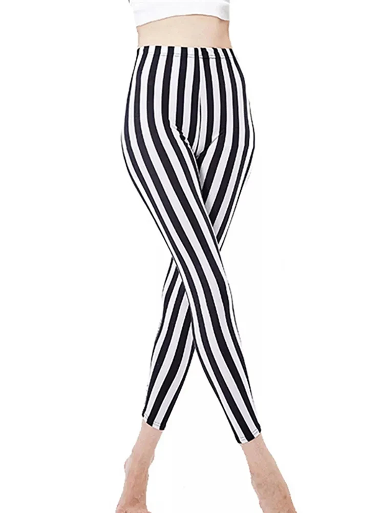 YRRETY Hohe Taille Leggings Hosen Fitness Graffiti Frauen Mode Hahnentritt Push-Up Läuft Elastische Hosen Streifen Dot Bottom