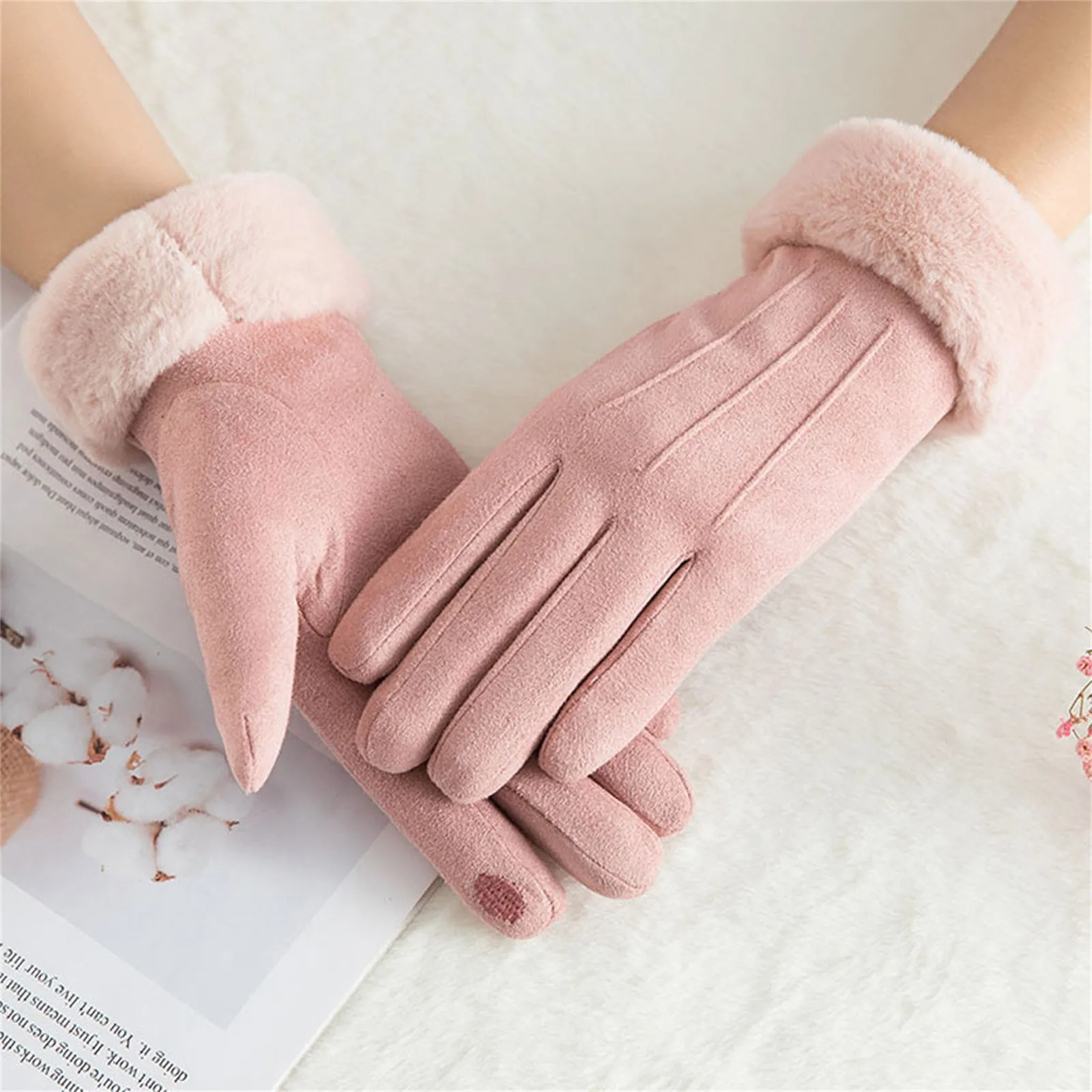 

Новые замшевые перчатки с толстыми плюшевыми рукавами, мягкие теплые однотонные осенне-зимние ветрозащитные варежки для езды на велосипеде на открытом воздухе, высококачественные свадебные перчатки