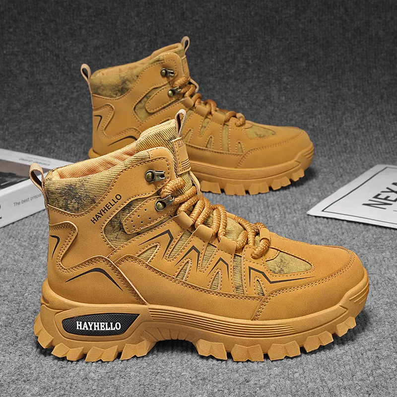 

Cheap Yellow Platform Boots Men Lace Up Breathable Outdoor Boots Man Comfy Anti Slip High Working Shoes For Men botas masculino