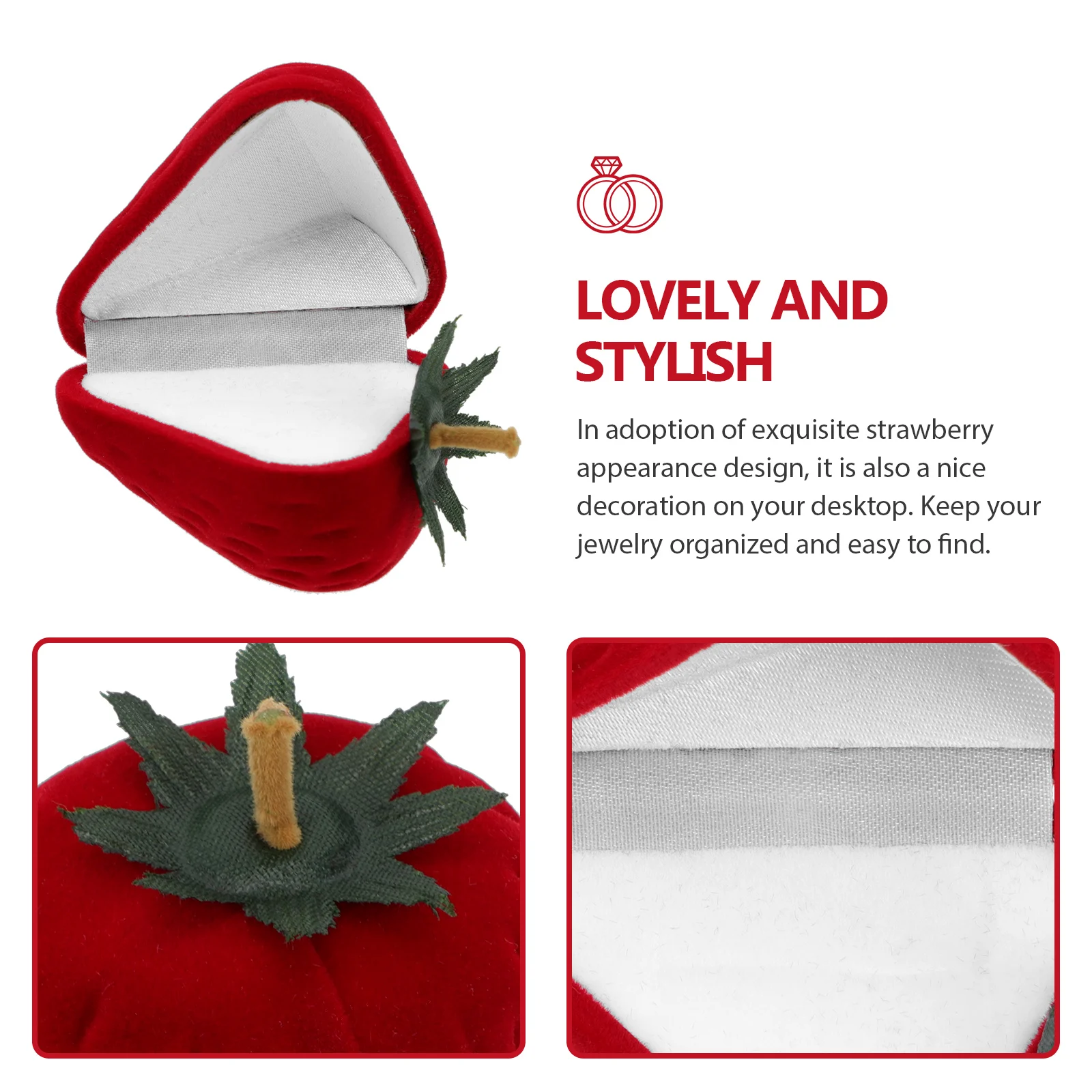 

2pcs Strawberry Ring Earrings Case Lint Storage Container Jewelry Organizing For Travel Portable Women Mini Organizer Holder