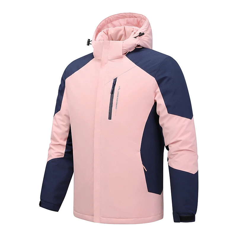 Women Men Winter Graphene Thermal Jacket Hooded Color Block Windproof Waterproof Outdoor Mountaineering Coat Warm Padded Cotton