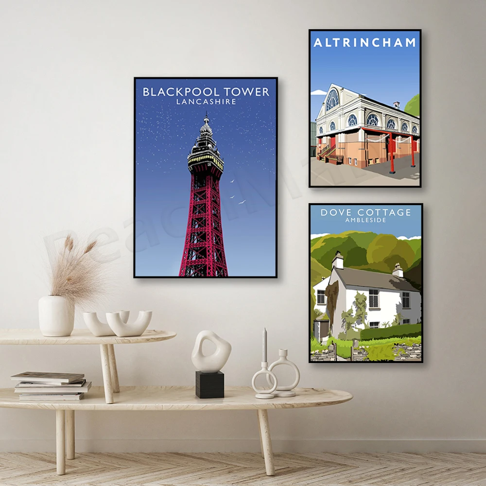 Ambleside, Cumbria, Penrith, Manchester, Blackpool, Lancashire, Windermere, Isle of Man, Bletchley Park, UK cities travel poster