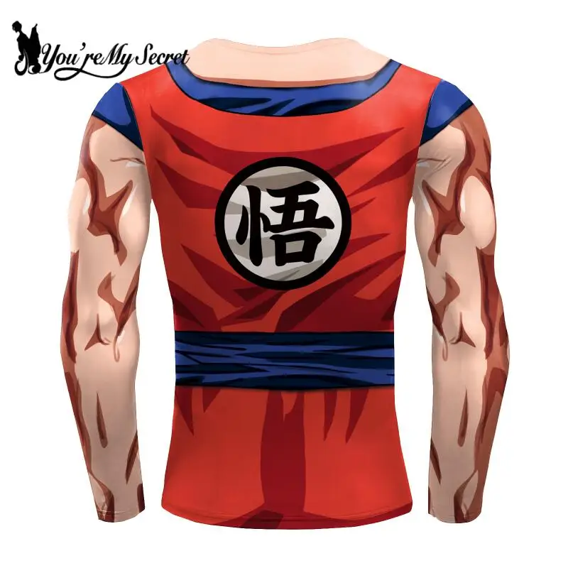 [You\'re My Secret] Cosplay Japanese Anime Compression Shirt Men Goku Superhero Printed Long Sleeve Top Costume Gym Workout Male