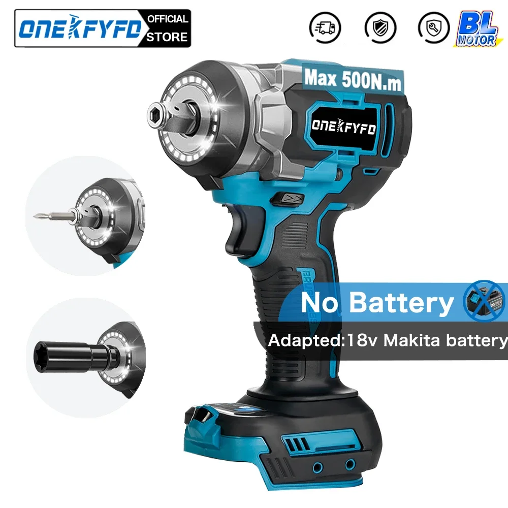 500N.M Brushless Electric Impact Wrench 1/2 Inch Cordless Electric Wrench Screwdriver Power Tools for Makita 18V Battery