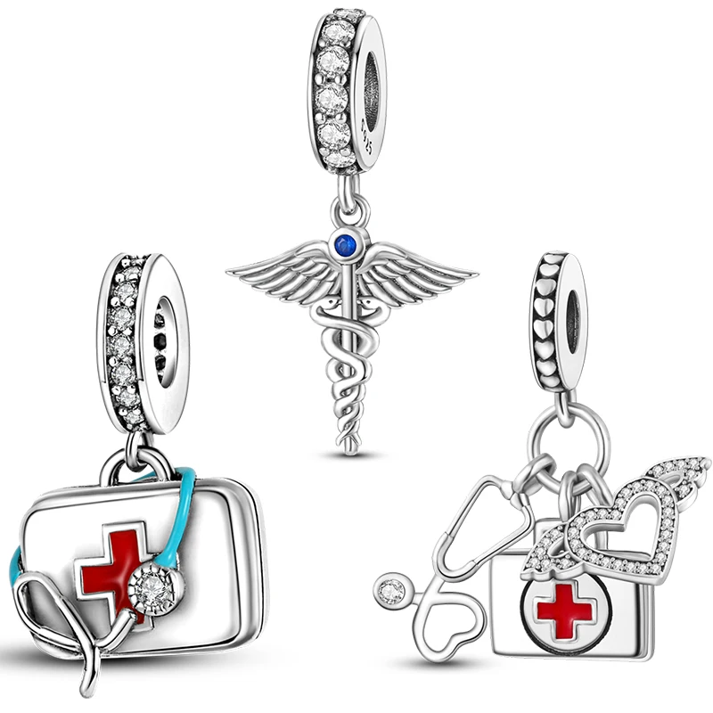 

Original 925 Sterling Silver Medicine Cabinet Stethoscope Charms Pendant Beads Fit S925 Bracelet Fine DIY Jewelry Making
