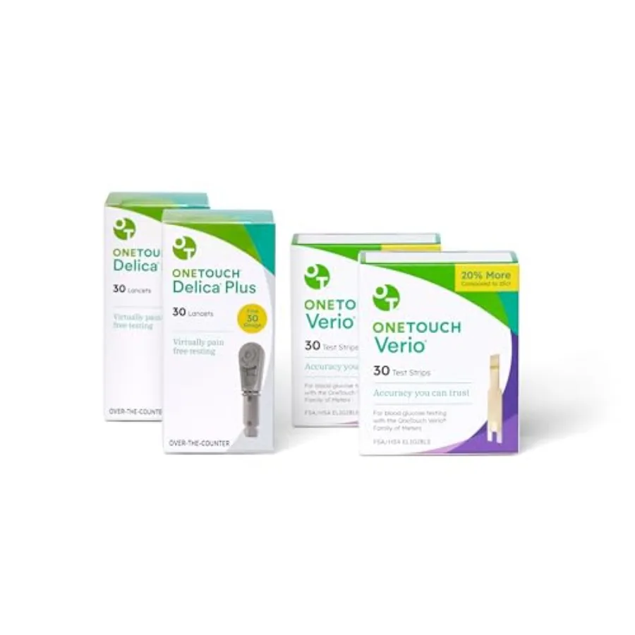 

OneTouch Delica Plus Lancets OneTouch Verio Test Strips Bundle - Fine 30-Gauge - for Diabetes Testing - Diabetic Supplies for B