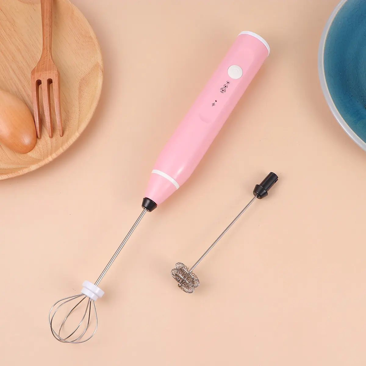 1Pcs Handheld Rechargeable Whisk USB Egg Stirrer 3-Level Milk Foamer Electric Blender for Coffee and Kitchen Use Pink