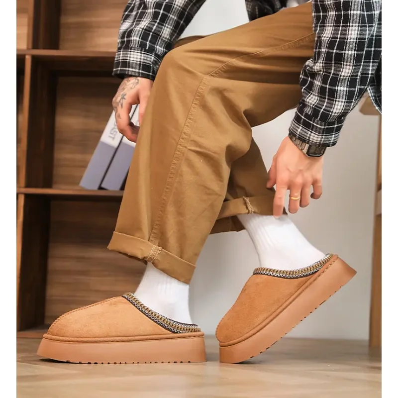 

2025 зимние теплые пушистые женские тапочки с мягкой подошвой, нескользящие толстые плюшевые сабо, женские повседневные домашние туфли на платформе