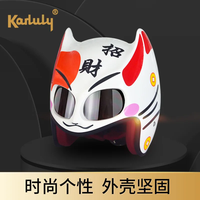 Motorcycle Helmet Art Helmet Lucky Cat Half Helmet Bat Four Seasons Universal Men and Women Summer Lining Detachable