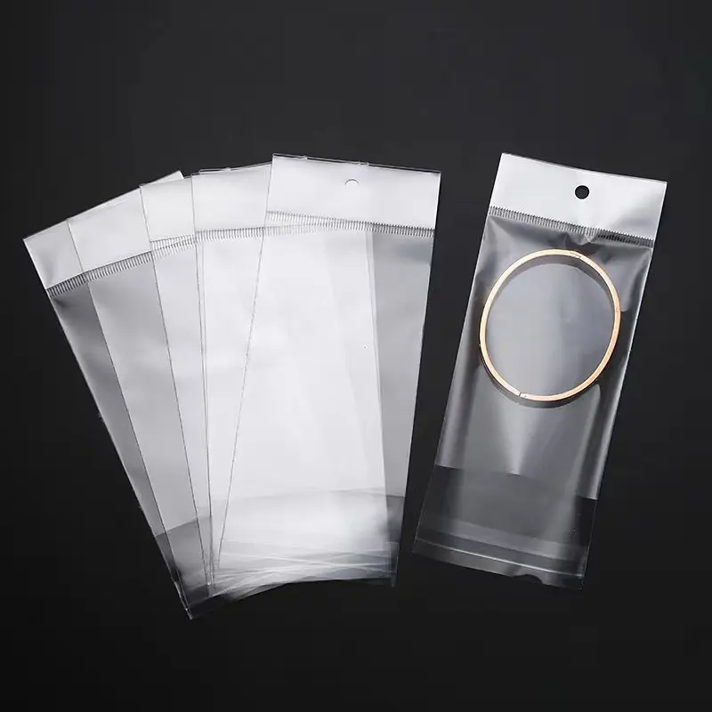 TETP 400Pcs Transparent Self Adhesive Bag With Hang Hole For Necklace Earring Bracelet Makeup Brush Packaging Display Wholesale