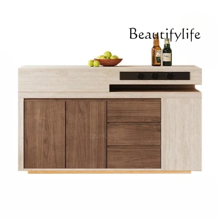 Travertine Nakajima platform rock slab retro high-end home walnut bar with storage can be customized single guide table