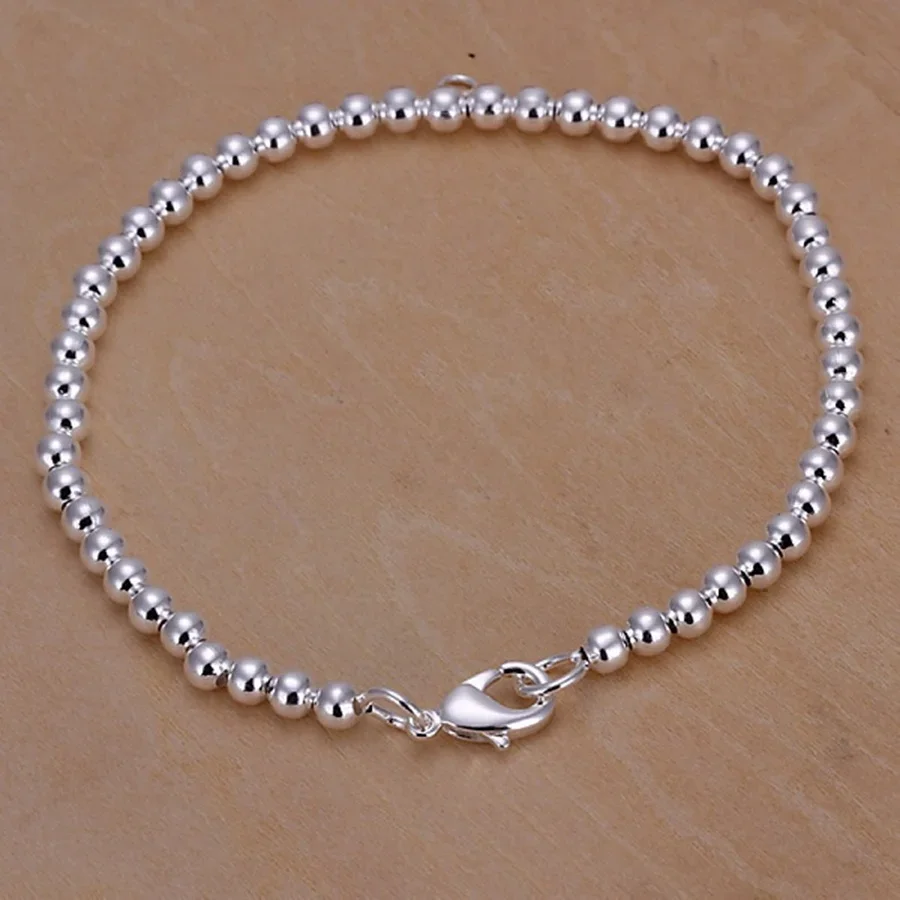 

Fashion Top Quality 925 Sterling Silver Bracelet Jewelry Charm Women 4MM Chain Beads Free Shipping for Girl Wedding