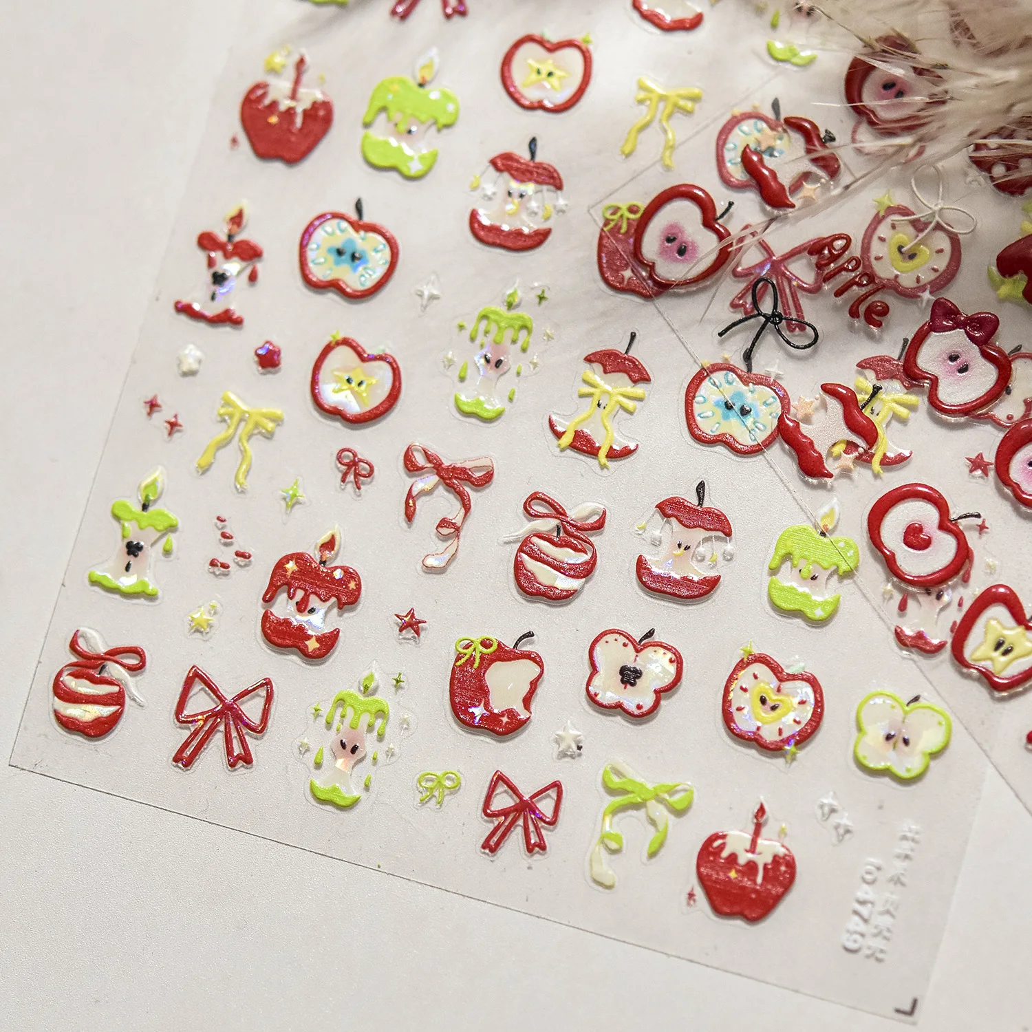 5d vermelho arte do prego adesivos kawaii maçã emoção seda bowknot frutas design adesivo decalques decorativos diy em relevo manicure sliders
