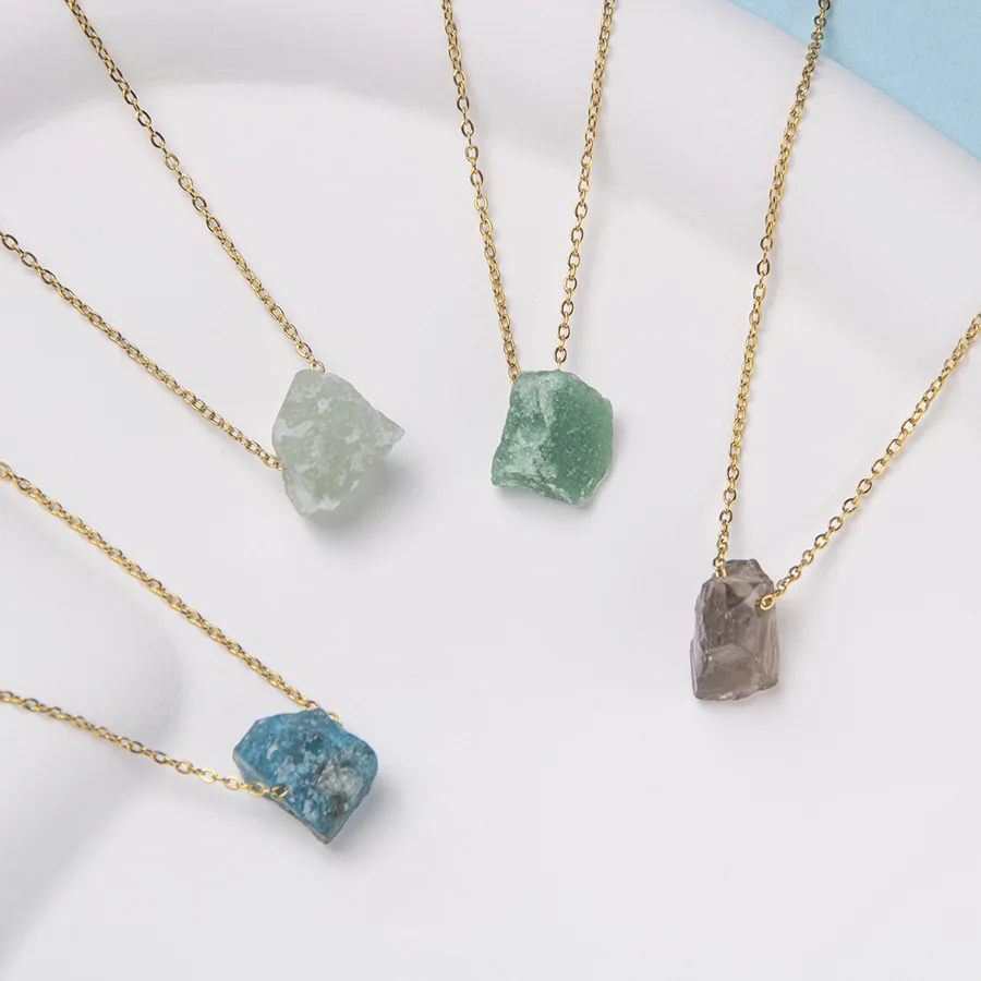 Crystal natural stone irregular raw stone pendant fashion color preservation necklace