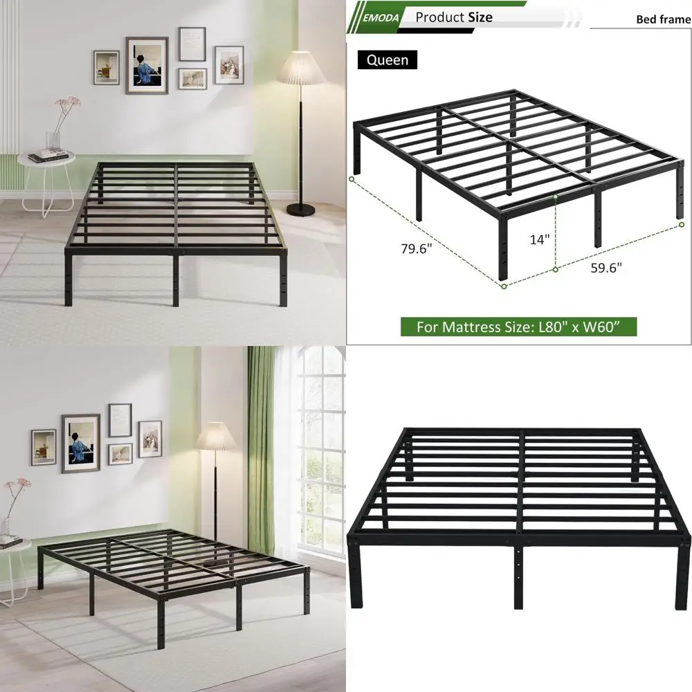 

Металлическая кровать-платформа размера Queen, 14 дюймов, со стальными ламелями, не требует пружинного блока, простая сборка, черная.