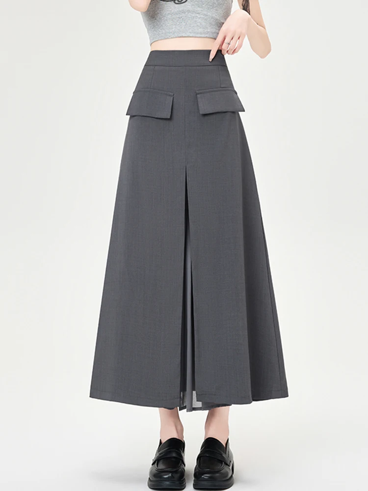 Solid Color Suit Half Skirt Commuting High Waist Split Chiffon Splicing A-line Skirt Temperament Mid Length Skirt Summer New