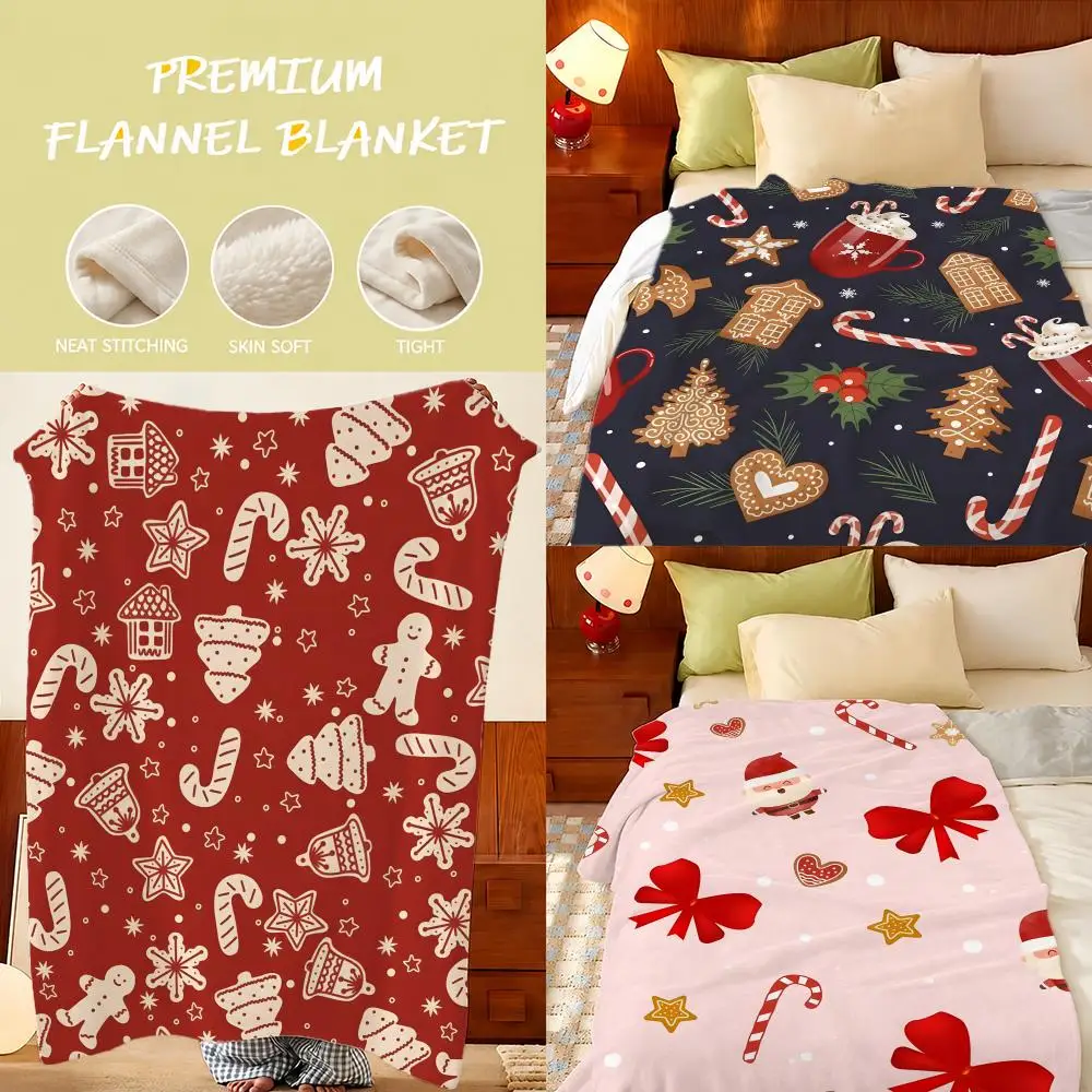 Theme Christmas Gingerbread Wonderland Throw Plush Flannel Throw Blanket, Sofa Bed Travel Picnic Home Textile Decor