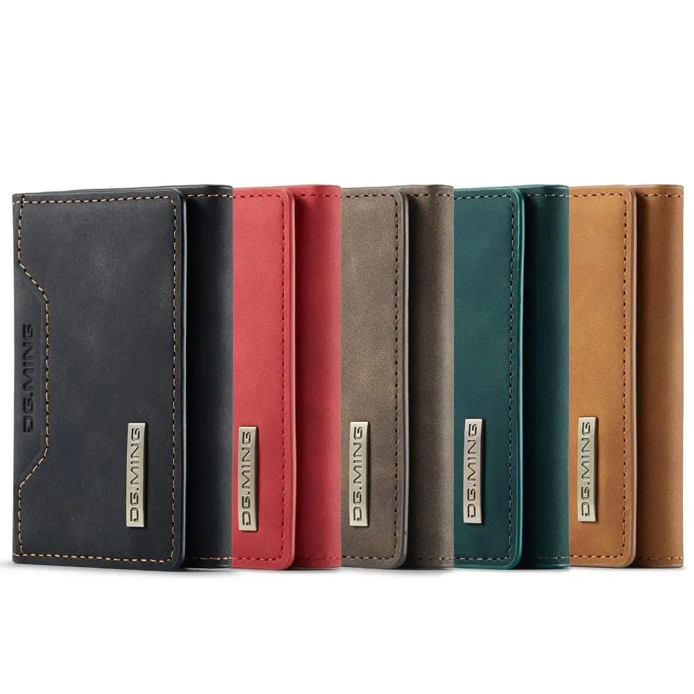 Vintage Detachable Magnetic Card Holder 8 Card Slots Foldable Card Bag Durable PU Leather Wallet Case