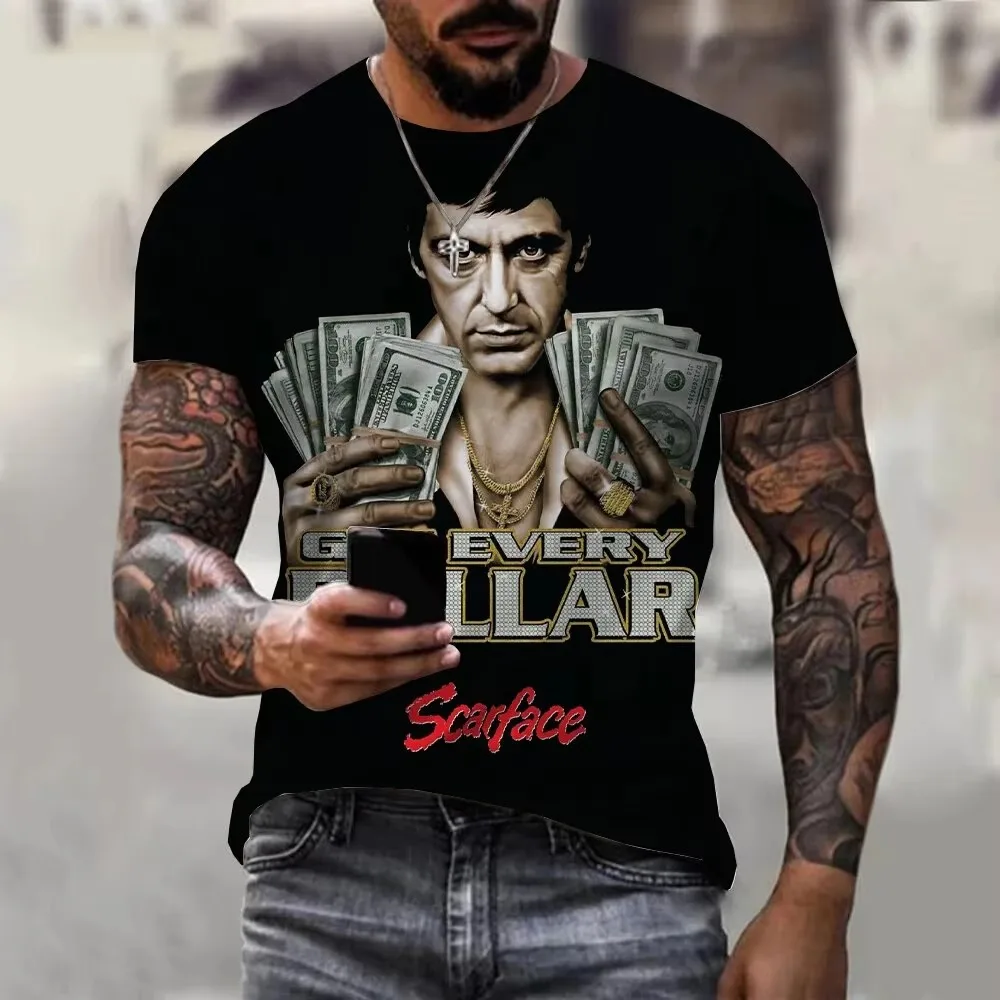 Men Classic Scar Face 3D Print Sports T-shirt Breathable Quick-dry Outdoor Casual Street Harajuku Daily Short-sleeve Clothes Top
