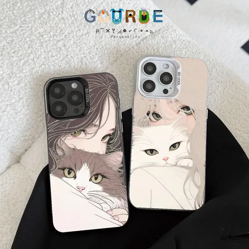 

Gourde Aesthetic Cat Girl Pattern IMD Phone Case for Iphone 16 14 12 13 11 Iphone 15 Pro Max Hard Shockproof Back Cover